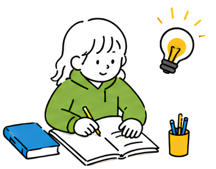 ノートにアイデアを書く子ども