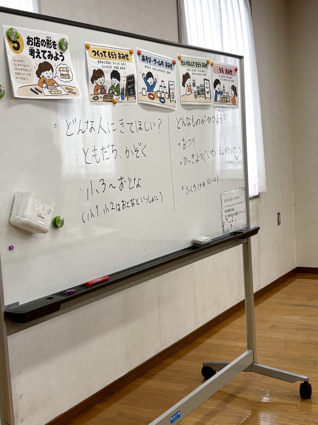 お店の形を考えるためのホワイトボード